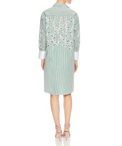 Sandro Lobna Striped Botanical-Lace Inset Shirtdress
