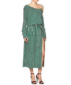 Robert Rodriguez Cold-Shoulder Striped Silk Midi Dress