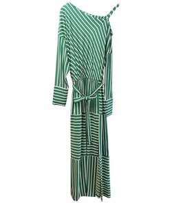 Robert Rodriguez Cold-Shoulder Striped Silk Midi Dress