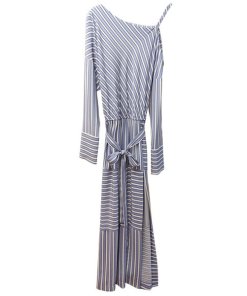 Robert Rodriguez Cold-Shoulder Striped Silk Midi Dress