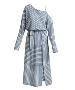 Robert Rodriguez Cold-Shoulder Striped Silk Midi Dress