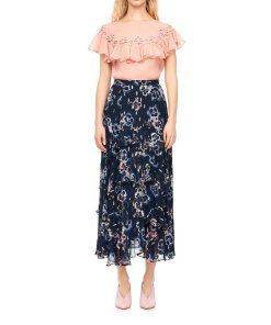 Rebecca Taylor Faded Floral Tiered Ruffle Midi Skirt