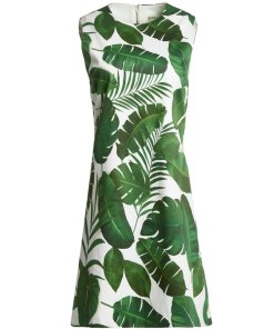 Alice + Olivia Coley Sleeveless Palm-Leaf Print A-Line Dress