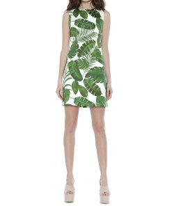 Alice + Olivia Coley Sleeveless Palm-Leaf Print A-Line Dress