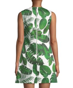 Alice + Olivia Coley Sleeveless Palm-Leaf Print A-Line Dress