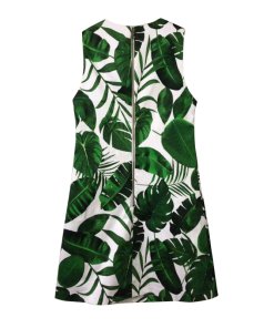 Alice + Olivia Coley Sleeveless Palm-Leaf Print A-Line Dress
