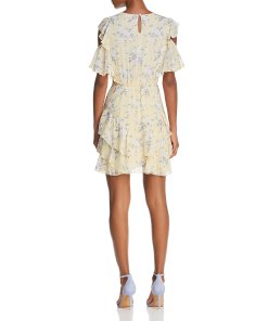 Rebecca Taylor Lemon Rose Print Cold-Shoulder Dress