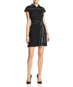 Alice + Olivia Yoko Piped Pleated Shirt Dress