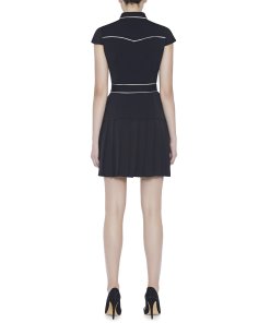 Alice + Olivia Yoko Piped Pleated Shirt Dress
