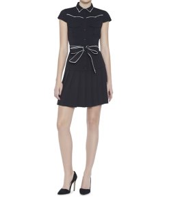 Alice + Olivia Yoko Piped Pleated Shirt Dress