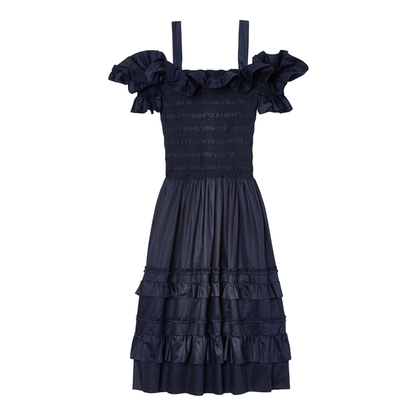 Rebecca Taylor Cotton Sateen Smocked Dress evaChic Rebecca Taylor Cotton Sateen Smocked Dress evaChic