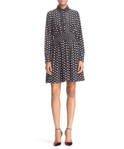 Kate Spade New York Swan Print Silk Blend Shirtdress