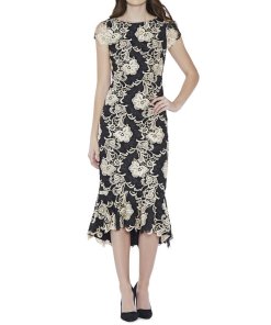 Alice + Olivia Cleora Fitted Lace Midi Dress
