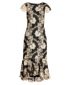 Alice + Olivia Cleora Fitted Lace Midi Dress