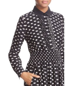 Kate Spade New York Swan Print Silk Blend Shirtdress