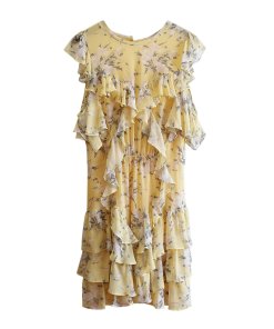 Rebecca Taylor Lemon Rose Print Cold-Shoulder Dress