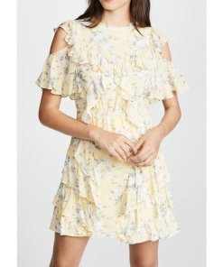 Rebecca Taylor Lemon Rose Print Cold-Shoulder Dress