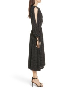 Robert Rodriguez Cold-Shoulder Polka Dot Silk Midi Dress