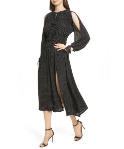 Robert Rodriguez Cold-Shoulder Polka Dot Silk Midi Dress