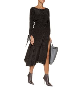 Robert Rodriguez Cold-Shoulder Polka Dot Silk Midi Dress