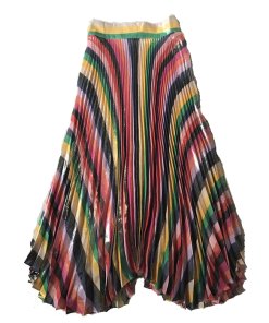 Alice + Olivia Katz Sunburst Pleated Metallic Stripe Midi Skirt