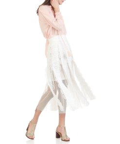 Maje Janila Lace & Swiss-Dot Mesh Midi Skirt