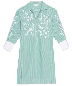 Sandro Lobna Striped Botanical-Lace Inset Shirtdress