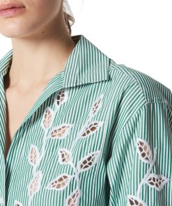 Sandro Lobna Striped Botanical-Lace Inset Shirtdress