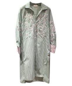 Sandro Lobna Striped Botanical-Lace Inset Shirtdress