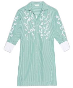 Sandro Lobna Striped Botanical-Lace Inset Shirtdress