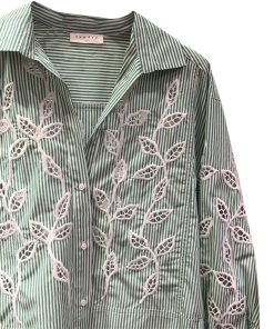 Sandro Lobna Striped Botanical-Lace Inset Shirtdress