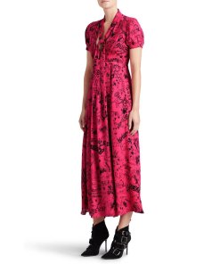 Burberry Antonina Doodle Print Silk Tie-Neck Dress