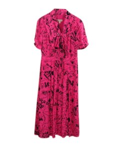 Burberry Antonina Doodle Print Silk Tie-Neck Dress