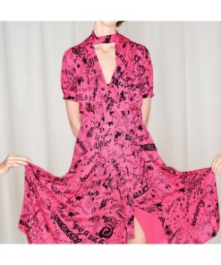Burberry Antonina Doodle Print Silk Tie-Neck DressBurberry Antonina Doodle Print Silk Tie-Neck Dress