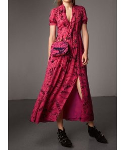 Burberry Antonina Doodle Print Silk Tie-Neck Dress