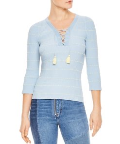 Sandro Gemilia Tasseled Lace-Up V-Neck Sweater