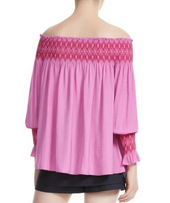 Maje Lofaur Smocked Embroidered Off-the-Shoulder Top