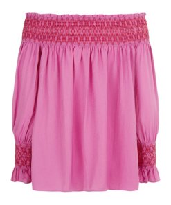 Maje Lofaur Smocked Embroidered Off-the-Shoulder Top