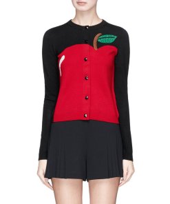 Alice + Olivia Ruthy Beaded Apple Intarsia Wool-Cotton Cardigan