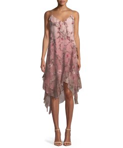 Haute Hippie Robbers Roost A-Line Ruffle Rose-Print Chiffon Dress