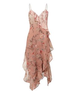 Haute Hippie Robbers Roost A-Line Ruffle Rose-Print Chiffon Dress