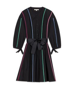 Maje Roy Multicolor Piping Cotton Canvas Dress
