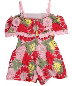 Alice + Olivia Anelle Off-the-Shoulder Lace Ruffle Romper