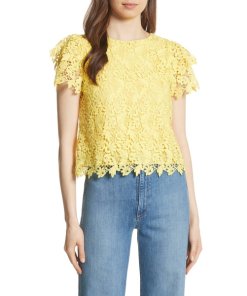 Alice + Olivia Franca Flutter Sleeve Lace Top