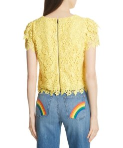Alice + Olivia Franca Flutter Sleeve Lace Top