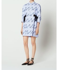 Sandro Modest Sequined Striped Shirt Dress