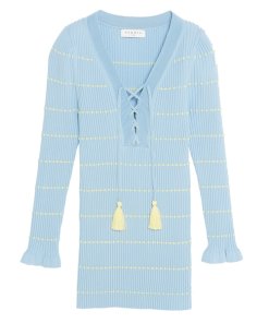 Sandro Gemilia Tasseled Lace-Up V-Neck Sweater