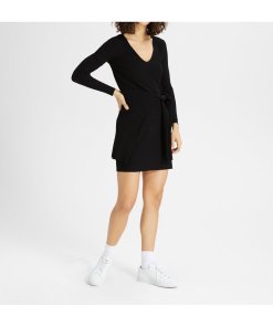 Theory Wooster Crepe Knit Long-Sleeve V-Neck Dress
