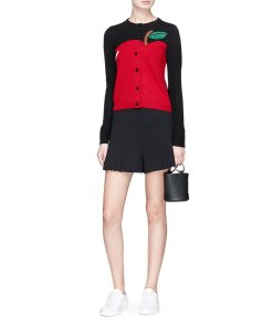 Alice + Olivia Ruthy Beaded Apple Intarsia Wool-Cotton Cardigan