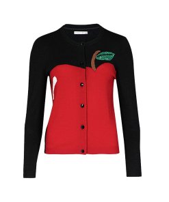 Alice + Olivia Ruthy Beaded Apple Intarsia Wool-Cotton Cardigan